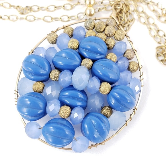 Vintage 14K GF Artisan Necklace Blue Boho Luxe - Picture 6 of 8